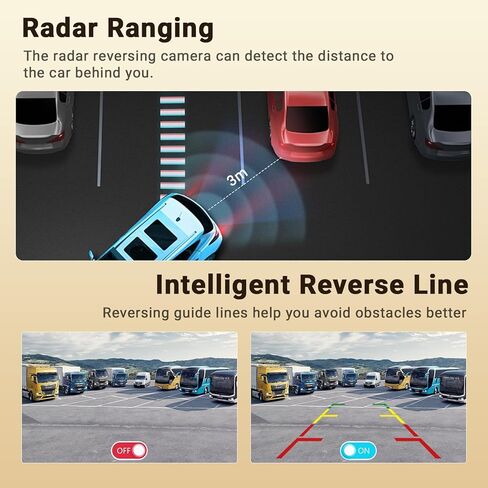 Hikity 7" Backup Camera Waterproof with Radar Detection/Night Vision/Reversing Guidelines, Front/Rear View Monitor Kit for US All Car Models - 12V Lighter Power, 170° Wide-Angle Lens in Kuwait