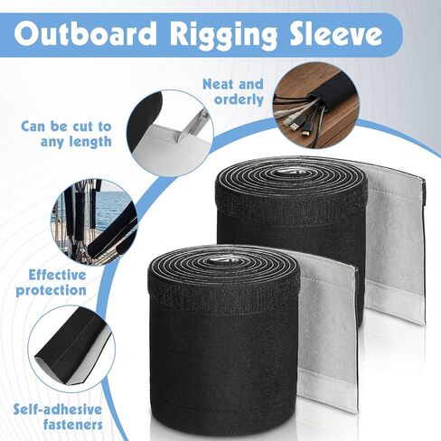 2 Rolls Extra Long Trolling Motor Cable Sleeve, Heavy-Duty Neoprene Outboard Motor Sleeve for Wire Protection & Management - Weatherproof Boat Rigging Cover (Black, 118 Inch/Roll) in Kuwait