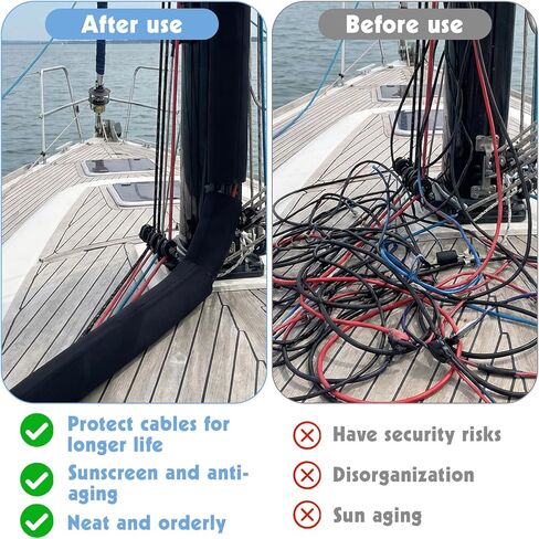 2 Rolls Extra Long Trolling Motor Cable Sleeve, Heavy-Duty Neoprene Outboard Motor Sleeve for Wire Protection & Management - Weatherproof Boat Rigging Cover (Black, 118 Inch/Roll) in Kuwait