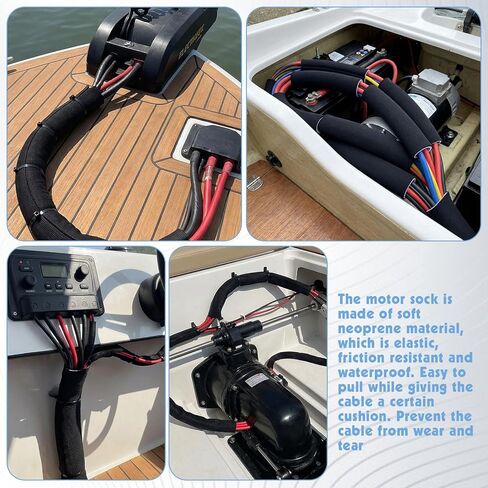 2 Rolls Extra Long Trolling Motor Cable Sleeve, Heavy-Duty Neoprene Outboard Motor Sleeve for Wire Protection & Management - Weatherproof Boat Rigging Cover (Black, 118 Inch/Roll) in Kuwait