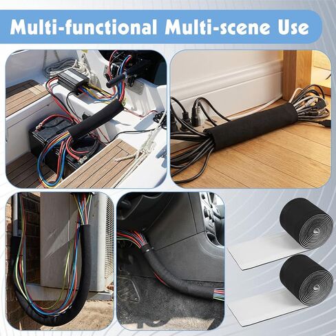 2 Rolls Extra Long Trolling Motor Cable Sleeve, Heavy-Duty Neoprene Outboard Motor Sleeve for Wire Protection & Management - Weatherproof Boat Rigging Cover (Black, 118 Inch/Roll) in Kuwait