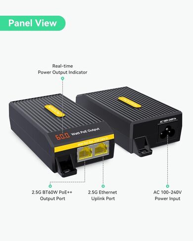 2.5G BT 60W PoE++ Injector with LED Screen in Kuwait