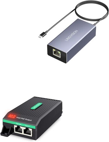 LINOVISION Gigabit 30W PoE+ Injector with LED Screen to Indicate Power Output and PoE to USB-C Converter in Kuwait