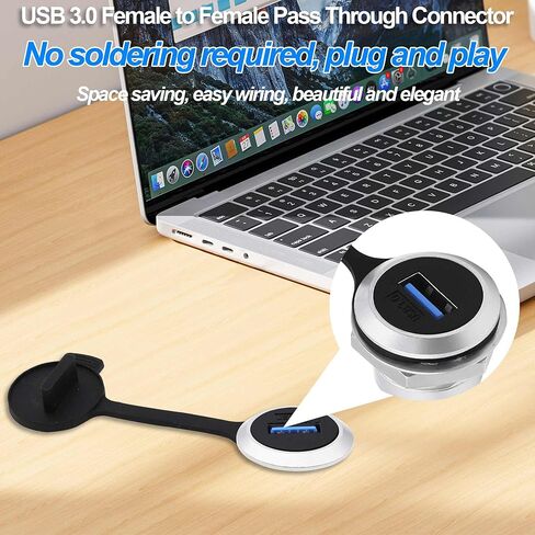 USB 3.0 Panel Mount Coupler USB Type A Female to Female Adapter Threaded Fixed Bulkhead Extension Embedded Round Connector with Water/Dustproof Cap in Kuwait