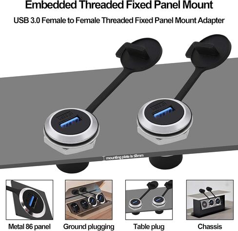 USB 3.0 Panel Mount Coupler USB Type A Female to Female Adapter Threaded Fixed Bulkhead Extension Embedded Round Connector with Water/Dustproof Cap in Kuwait