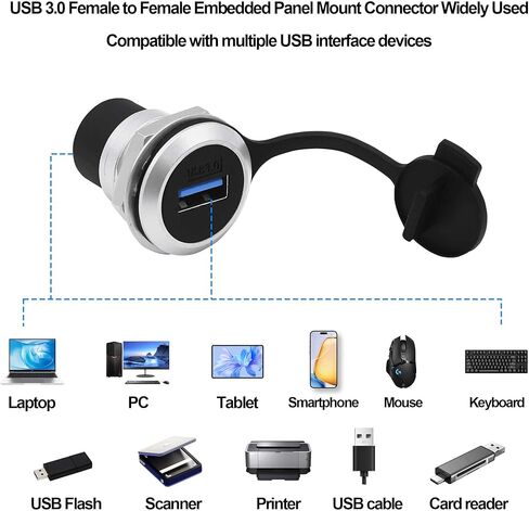 USB 3.0 Panel Mount Coupler USB Type A Female to Female Adapter Threaded Fixed Bulkhead Extension Embedded Round Connector with Water/Dustproof Cap in Kuwait