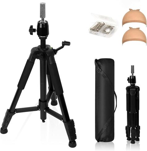 Wig Stand Tripod Adjustable up to 62 Inch, Heavy Duty Metal Mannequin Head Stand with Non-Slip Base and 360° Rotation, Hook, Carry Bag for Hair Styling Training Display in Kuwait