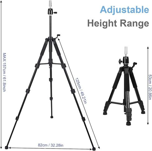 Wig Stand Tripod Adjustable up to 62 Inch, Heavy Duty Metal Mannequin Head Stand with Non-Slip Base and 360° Rotation, Hook, Carry Bag for Hair Styling Training Display in Kuwait