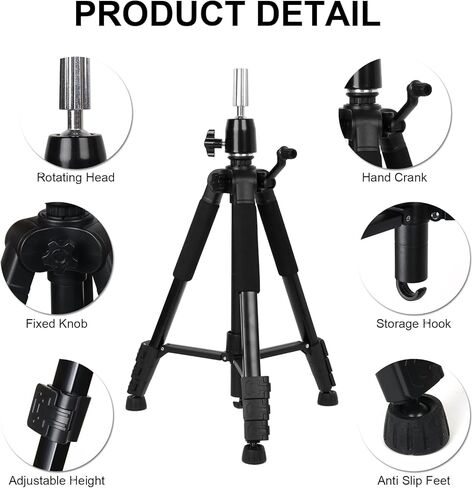 Wig Stand Tripod Adjustable up to 62 Inch, Heavy Duty Metal Mannequin Head Stand with Non-Slip Base and 360° Rotation, Hook, Carry Bag for Hair Styling Training Display in Kuwait