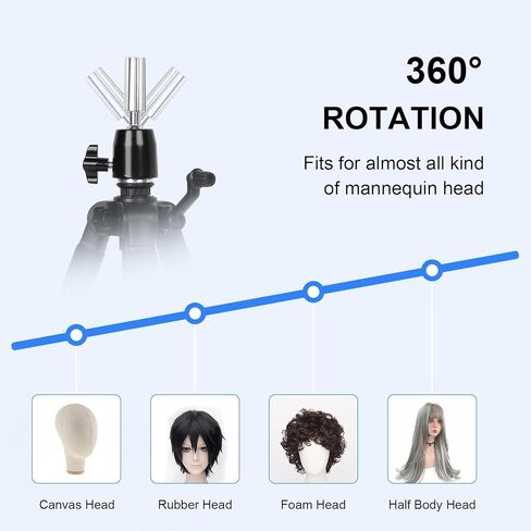 Wig Stand Tripod Adjustable up to 62 Inch, Heavy Duty Metal Mannequin Head Stand with Non-Slip Base and 360° Rotation, Hook, Carry Bag for Hair Styling Training Display in Kuwait