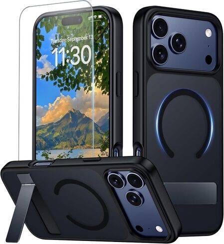 Designed for iPhone 15 Pro Max Case,Matte Skin-Friendly Magnetic Case with Kickstand,Shockproof Slim Cover Compatible with MagSafe Charger,Anti-Scratch Protective Phone Case 6.7''-Black in Kuwait