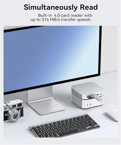 Mini M4 Dock، محور حامل من سبائك الألومنيوم مع فتحات M.2 SSD مزدوجة بسرعة 10 جيجابت في الثانية، منافذ USB A، قارئ بطاقات الذاكرة، لجهاز Mini 2024 (قابس الولايات المتحدة) in Kuwait