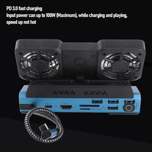 محطة إرساء Fockety، مروحة تبريد مزدوجة، 4K@60 هرتز، 100W PD، قاعدة توصيل USB C 9 في 1، قاعدة ألعاب مع ضوء RGB لـ OLED، ROG Ally، Legion Go in Kuwait