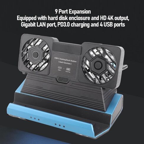 محطة إرساء Fockety، مروحة تبريد مزدوجة، 4K@60 هرتز، 100W PD، قاعدة توصيل USB C 9 في 1، قاعدة ألعاب مع ضوء RGB لـ OLED، ROG Ally، Legion Go in Kuwait