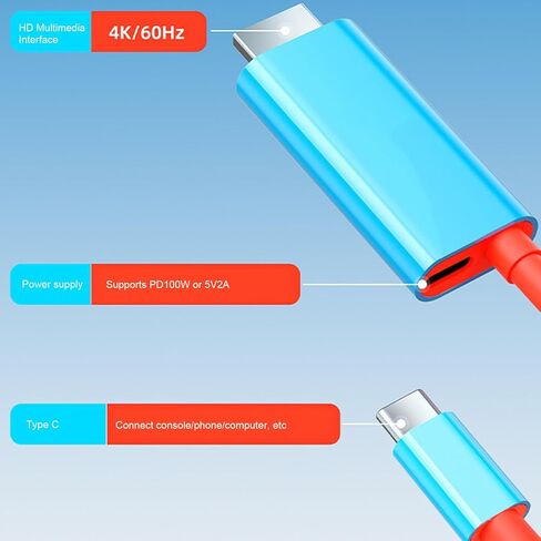 محطة إرساء تلفزيون LICAEVEY، كابل محول واجهة الوسائط المتعددة من النوع C إلى HD مع شحن سريع 4K 60 هرتز 100 وات PD، لوحدة التحكم في الهواتف الذكية والأجهزة اللوحية وأجهزة الكمبيوتر المحمولة in Kuwait