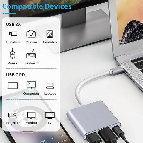 محطة إرساء Cuifati USB C، محور من سبائك الألومنيوم 3 في 1 مع 60 وات PD 4K USB 3.0 5 جيجابت في الثانية، لمحرك أقراص فلاش لجهاز عرض التلفزيون المحمول in Kuwait