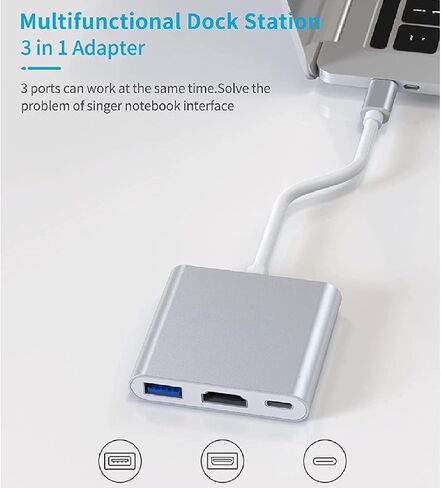محطة إرساء Cuifati USB C، محور من سبائك الألومنيوم 3 في 1 مع 60 وات PD 4K USB 3.0 5 جيجابت في الثانية، لمحرك أقراص فلاش لجهاز عرض التلفزيون المحمول in Kuwait