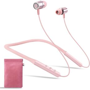 Pink Bluetooth Neckband Headphones, Long Range Wireless Earbuds with Stable Connection Across Rooms, 8H+ Battery, ENC Clear Call, Soft Silicone Neck Headphones with Pink Case for Work, Gym in Saudi Arabia