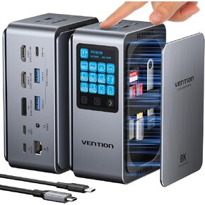 محطة إرساء الكمبيوتر المحمول 13 في 1 من VENTION، 3 شاشات مع شاشة عرض قابلة للمس، وشاشة USB C مزدوجة لأجهزة Dell وHP وMacBook، وشاشة 8K 1 * DP، و2 * HDMI، و10 جيجابت في الثانية USB 3.2، و100 وات PD مع كابل 2 * USB-C، رمادي in Kuwait