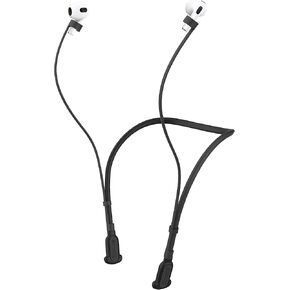 متوافق مع AirPod Pro 3rd و2nd / AirPods 4th و3rd، حامل حزام رقبة من السيليكون الناعم، سلك مضاد لفقدان صالة الألعاب الرياضية، حزام سماعة رأس لاسلكي مضاد للفقد، أسود in Kuwait