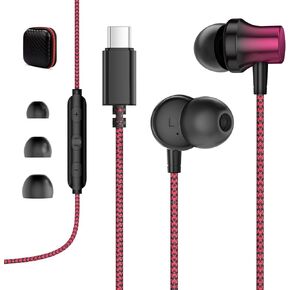 سماعات رأس سلكية USB C مع ميكروفون مغناطيسي في الأذن من النوع C سماعات أذن USB C مضفرة من النايلون خالية من التشابك لهواتف iPhone 17 16 15 Galaxy S26 S25 S24 لـ Google Pixel 10 لأجهزة iPad/MacBook Android أسود أحمر in Kuwait