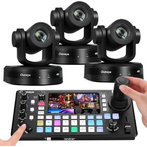 Chameye 4K HDMI PTZ Camera with AI-Auto Tracking, 20X Optical Zoom, M500 4K HDMI Video Switcher Integrated Pro PTZ Controller for Church Worship Conference Live Service (CH420X3+M500) in Saudi Arabia