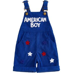 Adobabirl Toddler Baby 4th of July Outfit Girl Boy American Flag Overall Shorts Suspender Denim Jumpsuit with Pocket in Saudi Arabia