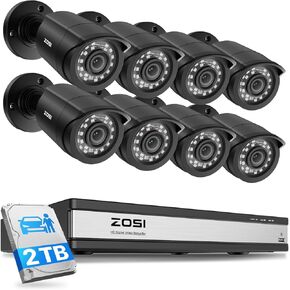 ZOSI 3K Lite 16 Channel Security Camera System with AI Human/Vehicle Detection, 16pcs 2MP Wired Indoor Outdoor CCTV Cameras, Night Vision, 16CH DVR with 2TB HDD for 24/7 Recording, No Monthly Fees in Kuwait