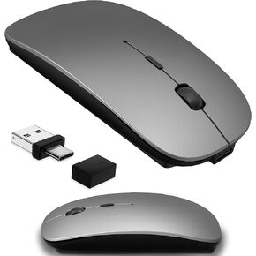 ماوس لاسلكي لأجهزة MacBook وiPad، بلوتوث 5.2/3.0 و2.4G USB-C/USB-A، ماوس نحيف صامت قابل لإعادة الشحن مع تبديل الأجهزة المتعددة ووضع النشاط لمنع قفل الشاشة - رمادي in Kuwait