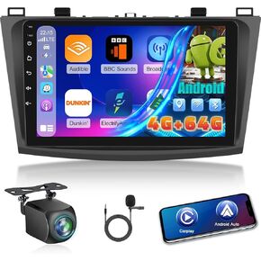 Car Radio for Mazda 3 2009 2010 2011 2012 2013, 9 inch Android Touchscreen Stereo with Carplay/Android Auto, Supports GPS, WiFi, Bluetooth, SWC, FM/RDS, EQ, 2G+64G in Saudi Arabia