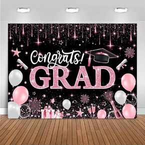 Mocsicka 2026 Congrats Grad Backdrops Black and Rose Gold Graduation Decorations Class of 2026 Pink Prom Congratulations Graduate Photo Background Props (7x5ft (82x60 inch)) in Kuwait