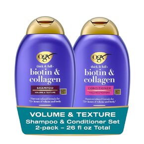 OGX Thick & Full + Biotin & Collagen Shampoo & Conditioner Set, (packaging may vary), Purple, 13 Fl Oz (Pack of 2) in Kuwait
