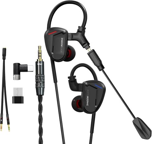 CVJ Shadow Blade Wired Gaming Earbuds,IEM HiFi in Ear Monitor Headphone,10mm Dynamic Driver, Dual Mic with Detachable 360° Adjustable Boom Mic for Mobile Gaming/Music/PC/PS5 with 3.5mm/Type-c, Black in Saudi Arabia