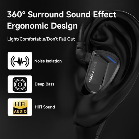 CVJ Shadow Blade Wired Gaming Earbuds,IEM HiFi in Ear Monitor Headphone,10mm Dynamic Driver, Dual Mic with Detachable 360° Adjustable Boom Mic for Mobile Gaming/Music/PC/PS5 with 3.5mm/Type-c, Black in Saudi Arabia