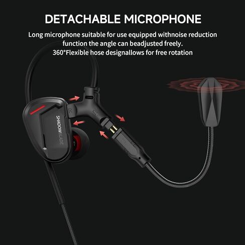 CVJ Shadow Blade Wired Gaming Earbuds,IEM HiFi in Ear Monitor Headphone,10mm Dynamic Driver, Dual Mic with Detachable 360° Adjustable Boom Mic for Mobile Gaming/Music/PC/PS5 with 3.5mm/Type-c, Black in Saudi Arabia