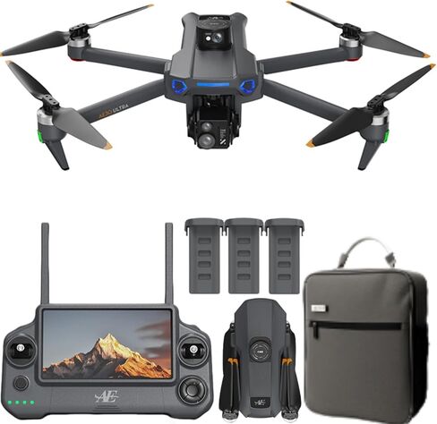 طائرة بدون طيار احترافية مع كاميرا للبالغين فيديو طويل المدى 4K، كاميرا بدون طيار Gimbal EIS 8K ثلاثية المحاور مع شاشة لمس عالية الدقة 7.2 بوصة على وحدة التحكم، محرك بدون فرشاة 5G GPS، تجنب العوائق 360 درجة، مع Airdrop، 3 بطاريات (أسود) in Kuwait