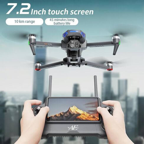 طائرة بدون طيار احترافية مع كاميرا للبالغين فيديو طويل المدى 4K، كاميرا بدون طيار Gimbal EIS 8K ثلاثية المحاور مع شاشة لمس عالية الدقة 7.2 بوصة على وحدة التحكم، محرك بدون فرشاة 5G GPS، تجنب العوائق 360 درجة، مع Airdrop، 3 بطاريات (أسود) in Kuwait