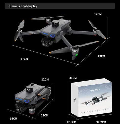 طائرة بدون طيار احترافية مع كاميرا للبالغين فيديو طويل المدى 4K، كاميرا بدون طيار Gimbal EIS 8K ثلاثية المحاور مع شاشة لمس عالية الدقة 7.2 بوصة على وحدة التحكم، محرك بدون فرشاة 5G GPS، تجنب العوائق 360 درجة، مع Airdrop، 3 بطاريات (أسود) in Kuwait