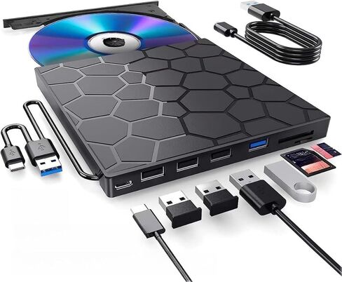 محرك أقراص CD/DVD خارجي للكمبيوتر المحمول، مشغل DVD للكمبيوتر المحمول، 8 في 1 USB 3.0 محمول فائق النحافة، مشغل وموقد CD/VCD/DVD in Kuwait