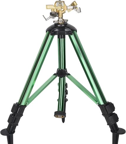 2 Pack Impact Sprinkler on Tripod Base, 360° Adjustable Brass Sprinkler Head with Stakes, Heavy Duty Metal Tripod Lawn Sprinkler for Large Area Lawn, Yard & Garden Irrigation in Kuwait