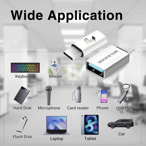 مانع بيانات USB Poyiccot (4 عبوات)، 4 أنواع من مانع بيانات USB A وUSB C فقط للشحن، والحماية من مقبس العصير، ومنع الاختراق للشحن الآمن للهاتف المحمول، والوسادة، وما إلى ذلك. (فضي) in Kuwait