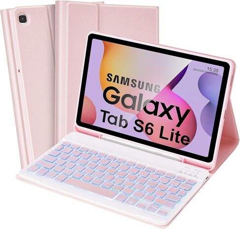حافظة لوحة المفاتيح بإضاءة خلفية SOPPY لجهاز Samsung Galaxy Tab S6 Lite 10.4 بوصة 2024/2022/2020(SM-P620/P624/P610/P613/P615/P619)، قابلة لإعادة الشحن وقابلة للفصل لاسلكية S6 Lite، حافظة لوحة مفاتيح نحيفة، وردي in Kuwait