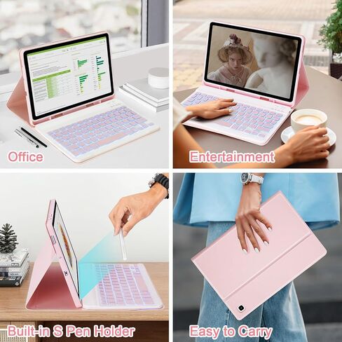 حافظة لوحة المفاتيح بإضاءة خلفية SOPPY لجهاز Samsung Galaxy Tab S6 Lite 10.4 بوصة 2024/2022/2020(SM-P620/P624/P610/P613/P615/P619)، قابلة لإعادة الشحن وقابلة للفصل لاسلكية S6 Lite، حافظة لوحة مفاتيح نحيفة، وردي in Kuwait