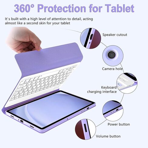Keyboard Case for Samsung Galaxy Tab A9 Plus 5G 11 Inch 2023(SM-X210/X216/X218) - Detachable Wireless Bluetooth Keyboard - Folio Smart Cover with S Pen Holder for Galaxy Tab A9+ 11" (Purple) in Kuwait