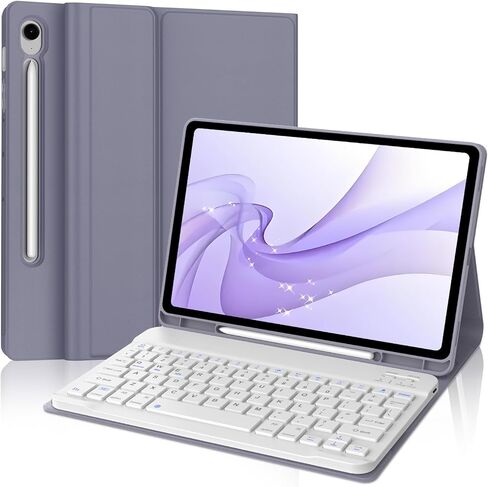 حافظة لوحة مفاتيح لجهاز Samsung Galaxy Tab S10 Lite/ S10 FE /S9 FE 10.9 /S9 11 بوصة، لوحة مفاتيح لاسلكية قابلة للفصل، مع حافظة حامل أقلام S ولوحة مفاتيح لاسلكية قابلة للفصل، تنبيه/غفو تلقائي (أرجواني) in Kuwait