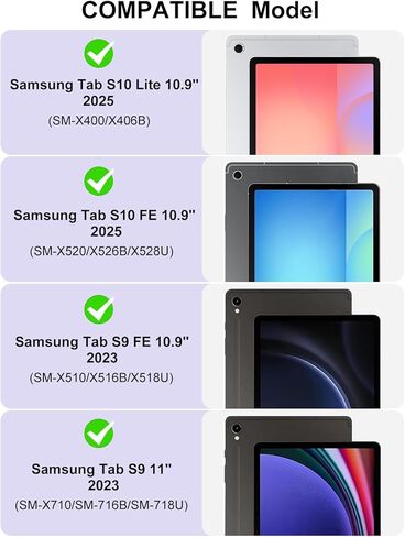 حافظة لوحة مفاتيح لجهاز Samsung Galaxy Tab S10 Lite/ S10 FE /S9 FE 10.9 /S9 11 بوصة، لوحة مفاتيح لاسلكية قابلة للفصل، مع حافظة حامل أقلام S ولوحة مفاتيح لاسلكية قابلة للفصل، تنبيه/غفو تلقائي (أرجواني) in Kuwait
