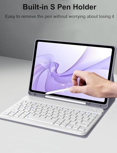 حافظة لوحة مفاتيح لجهاز Samsung Galaxy Tab S10 Lite/ S10 FE /S9 FE 10.9 /S9 11 بوصة، لوحة مفاتيح لاسلكية قابلة للفصل، مع حافظة حامل أقلام S ولوحة مفاتيح لاسلكية قابلة للفصل، تنبيه/غفو تلقائي (أرجواني) in Kuwait