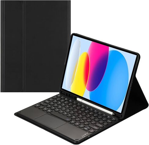 حافظة لوحة مفاتيح تعمل باللمس لجهاز iPad (A16) الجيل الحادي عشر 11 بوصة 2025، iPad الجيل العاشر 10.9 بوصة 2022 - غطاء ناعم من مادة TPU مع لوحة مفاتيح بلوتوث تعمل باللمس قابلة للفصل (أسود) in Kuwait