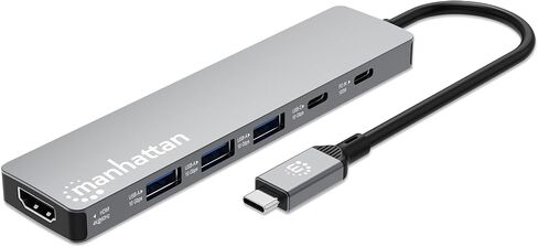 Manhattan USB-C 6-in-1 HDMI Docking Station, 4K 60Hz Hub with 100W PD, 10Gbps USB-A/USB-C, SD Card Reader for Laptop & Tablet - 190480 in Kuwait