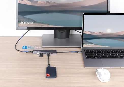 Manhattan USB-C 6-in-1 HDMI Docking Station, 4K 60Hz Hub with 100W PD, 10Gbps USB-A/USB-C, SD Card Reader for Laptop & Tablet - 190480 in Kuwait
